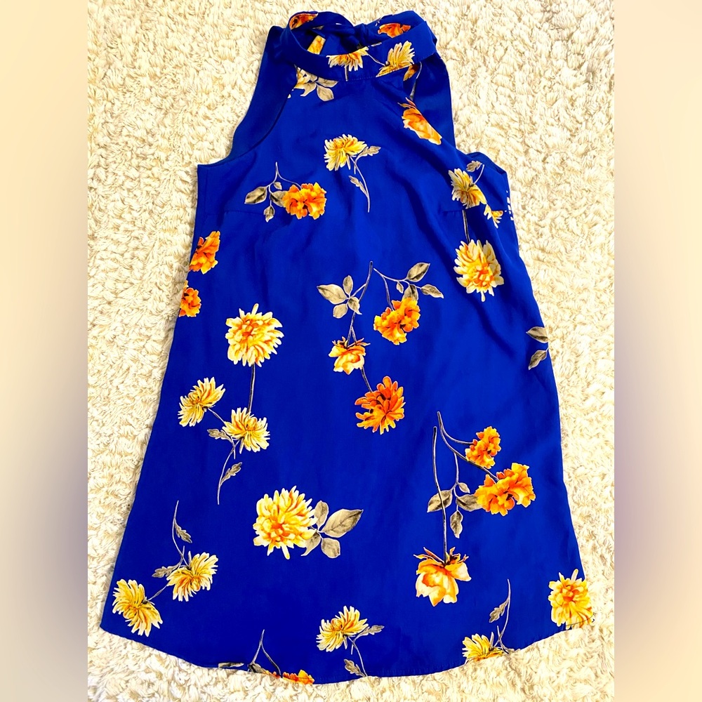 Lulus Royal Blue Floral Summer/Evening/Formal Dress w/ Halter Neck & Open Back - Picture 3 of 7